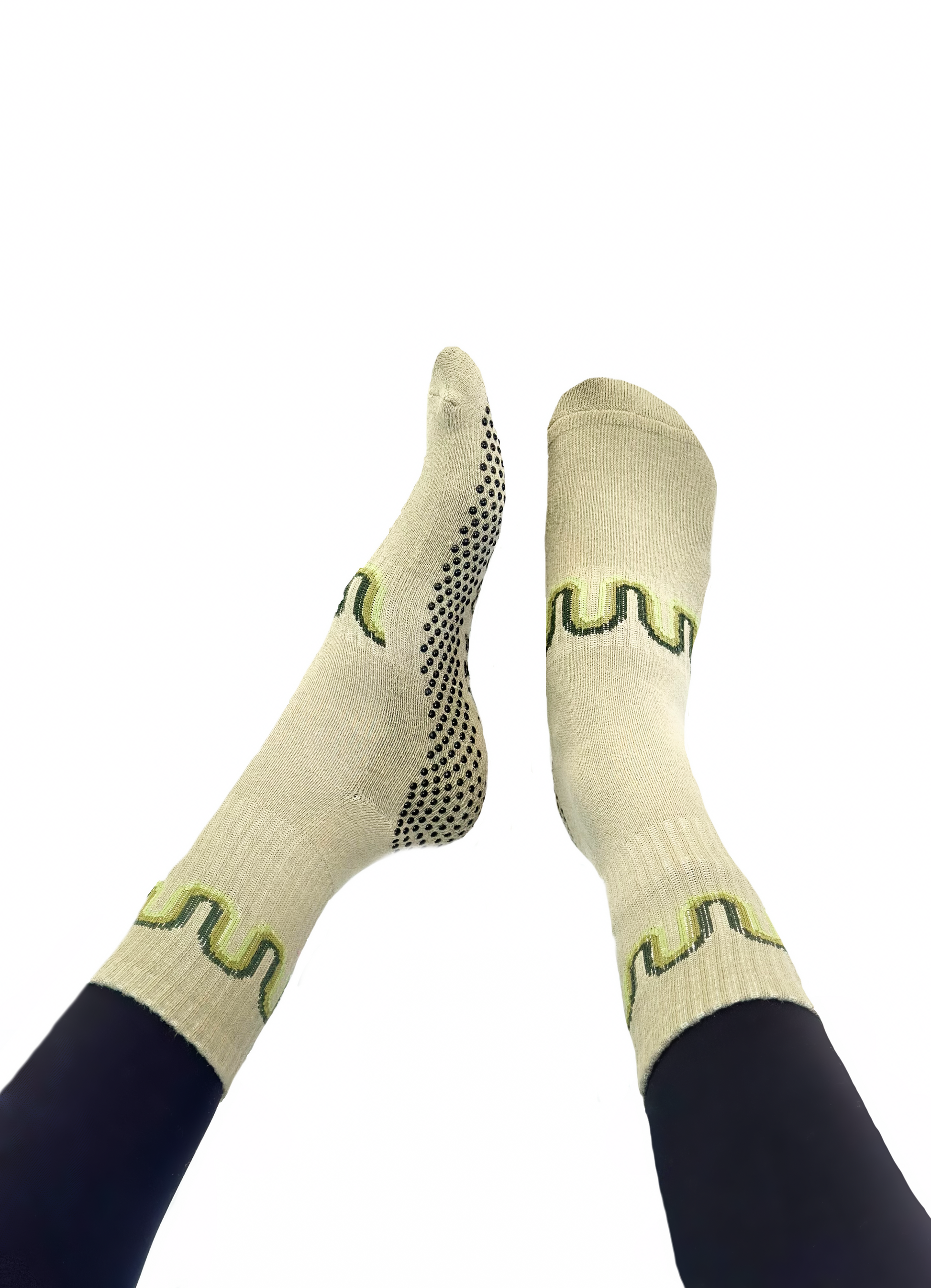 Close-up of non-slip grip on Flow Peppy Pilates socks