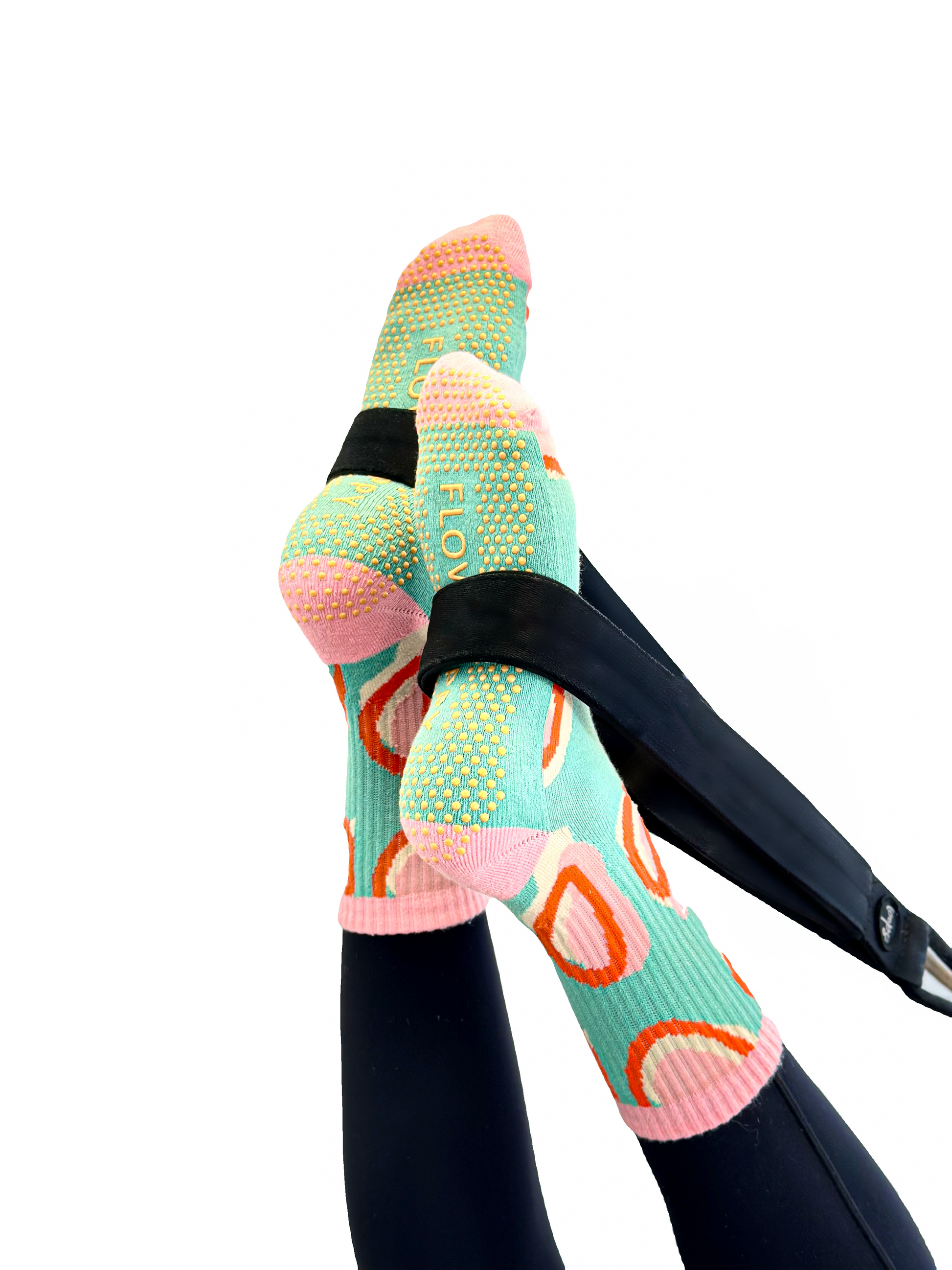 Close-up of non-slip grip on Flow Peppy Pilates socks