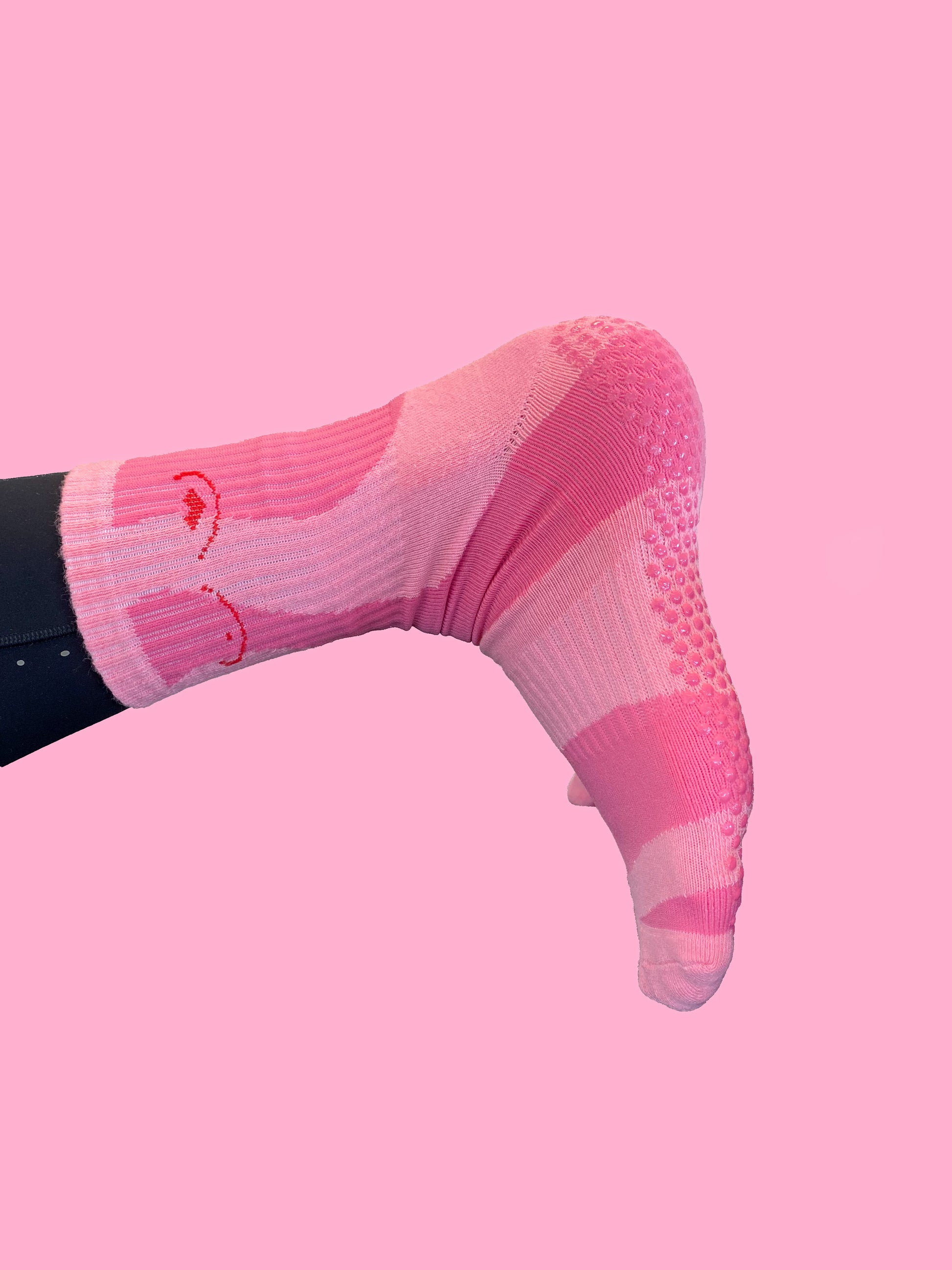 Pink Flow Peppy, New Zealand made pilates and yoga socks for Breast Cancer Awareness.