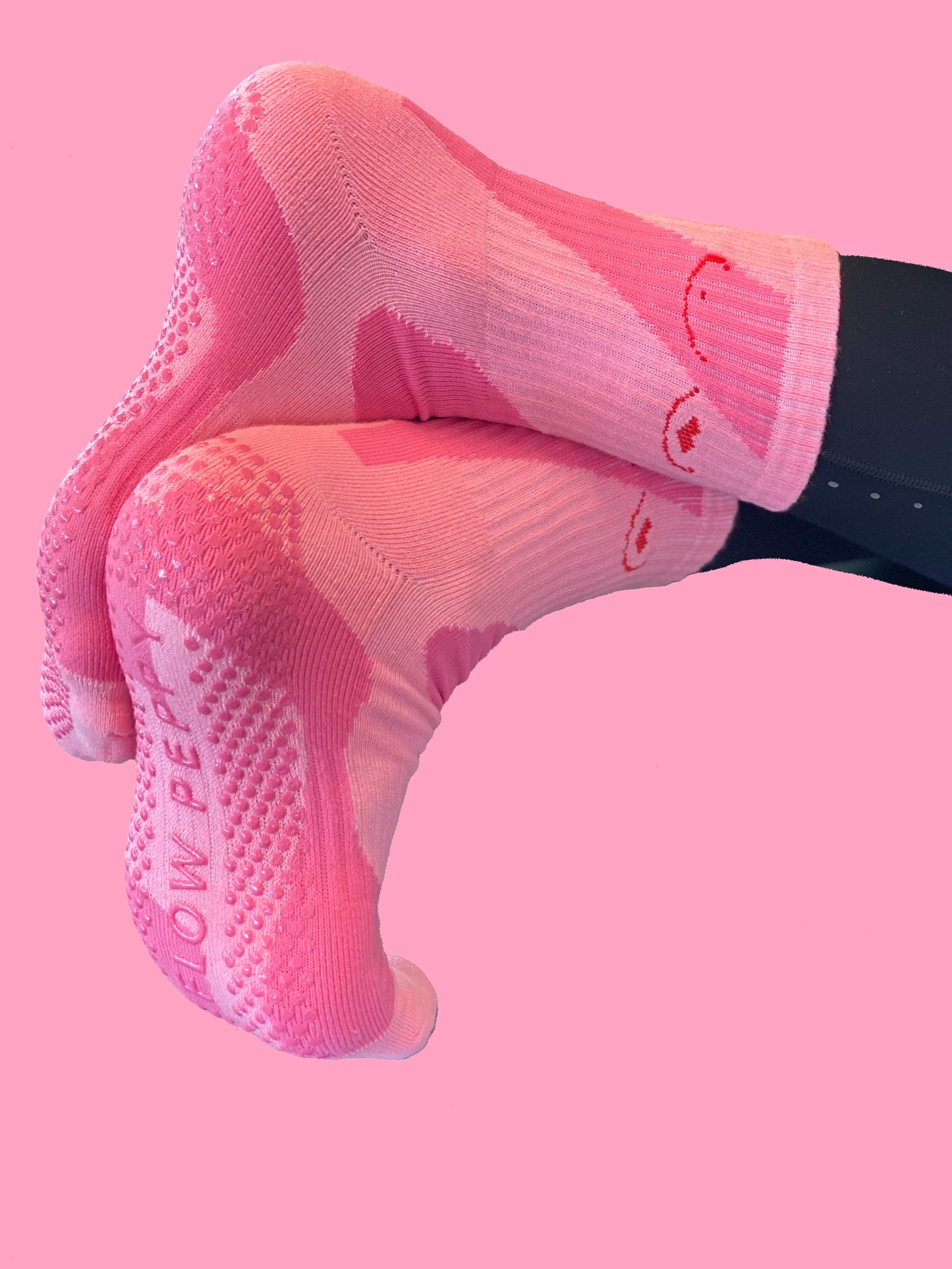 Pink Flow Peppy, New Zealand made pilates and yoga socks for Breast Cancer Awareness.