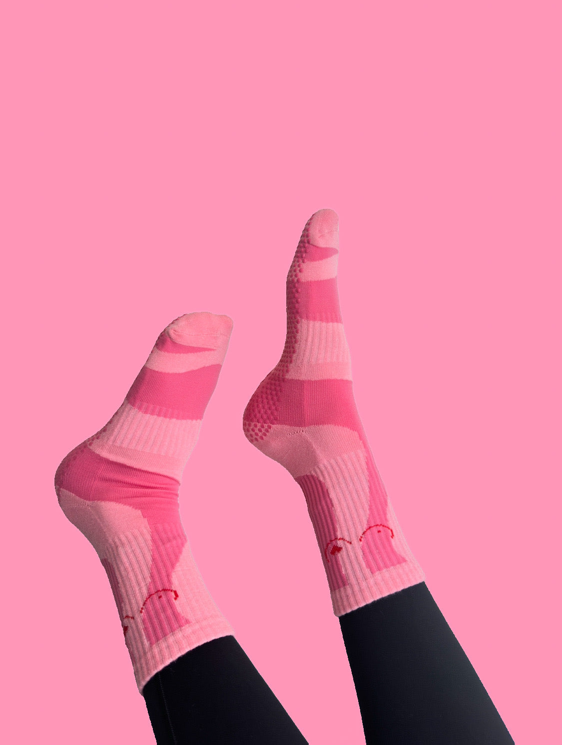 Pink Flow Peppy, New Zealand made pilates and yoga socks for Breast Cancer Awareness. 